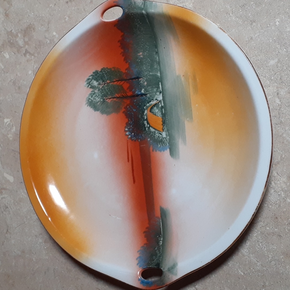 Chikaramachi Porcelain Hand Painted Handled Plate, Fair Condition